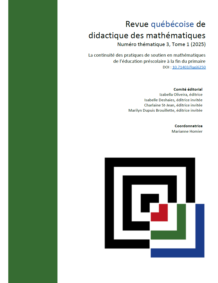 					Afficher Vol. 6 No. 2 (2025): Numéro thématique – La continuité des pratiques de soutien en mathématiques de l’éducation préscolaire à la fin du primaire (1/2)
				